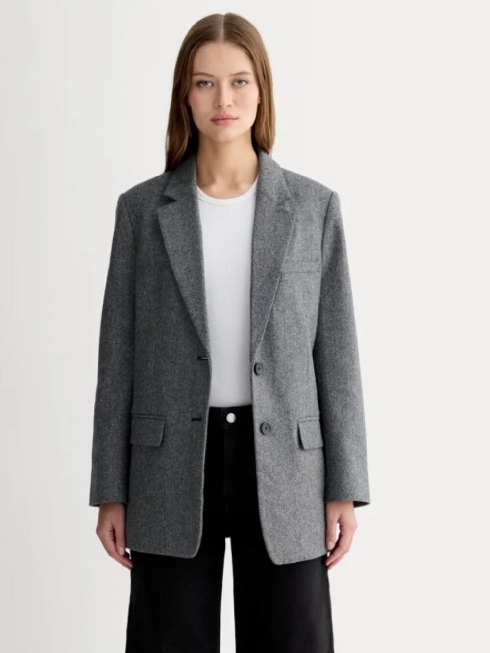 Everlane The Oversized Wool  Women's Gray Herringbone Blazer Jacket Long Sz 10